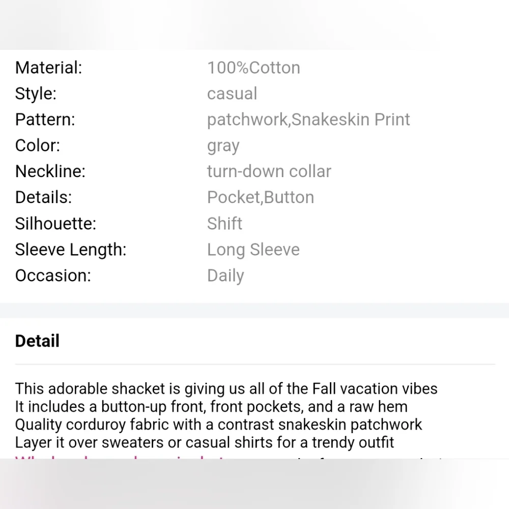 2 left😀New gray corduroy snakeskin trim jacket - Picture 16 of 17